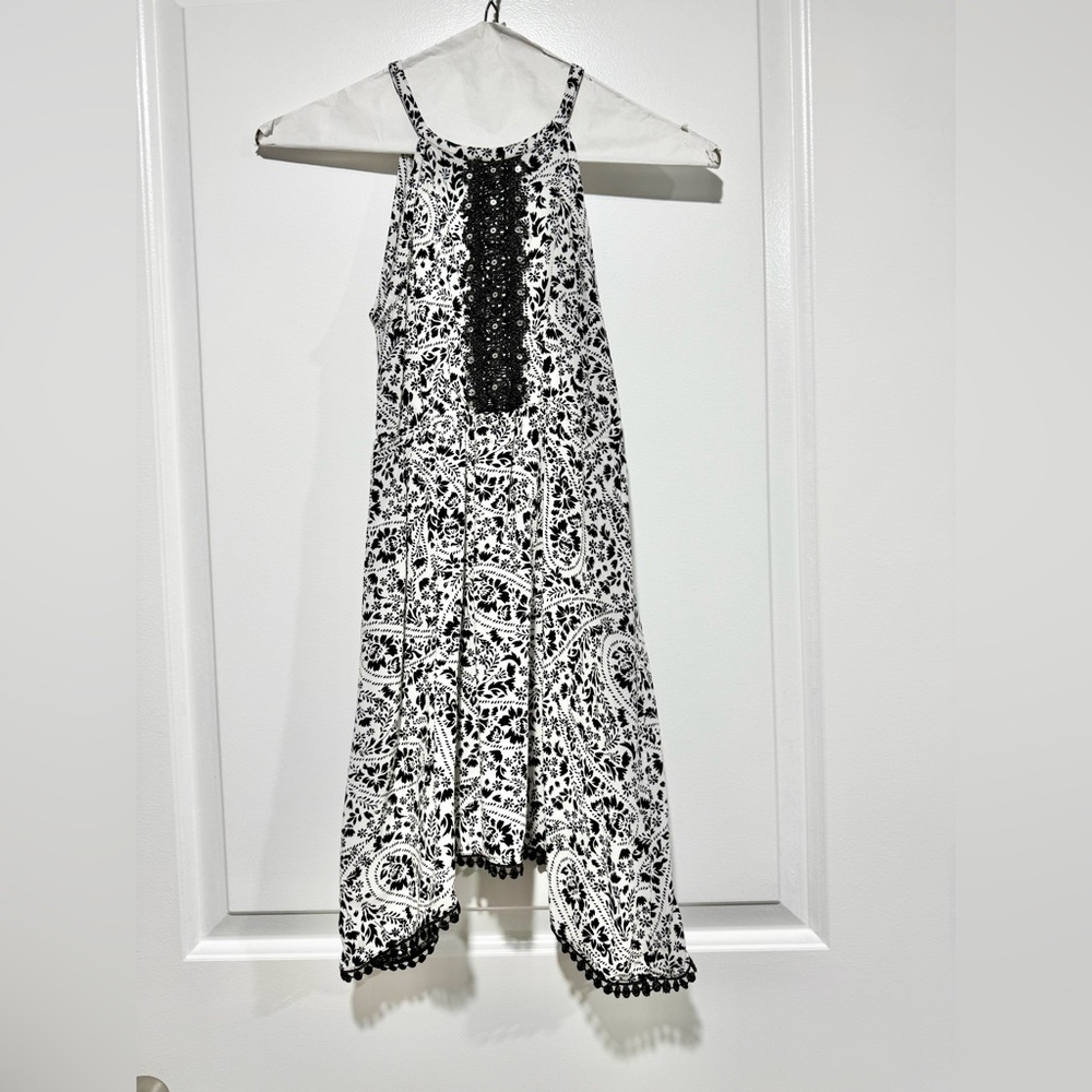 Girls lightweight summer dress. With sequins & pompom detail. Apron neckline